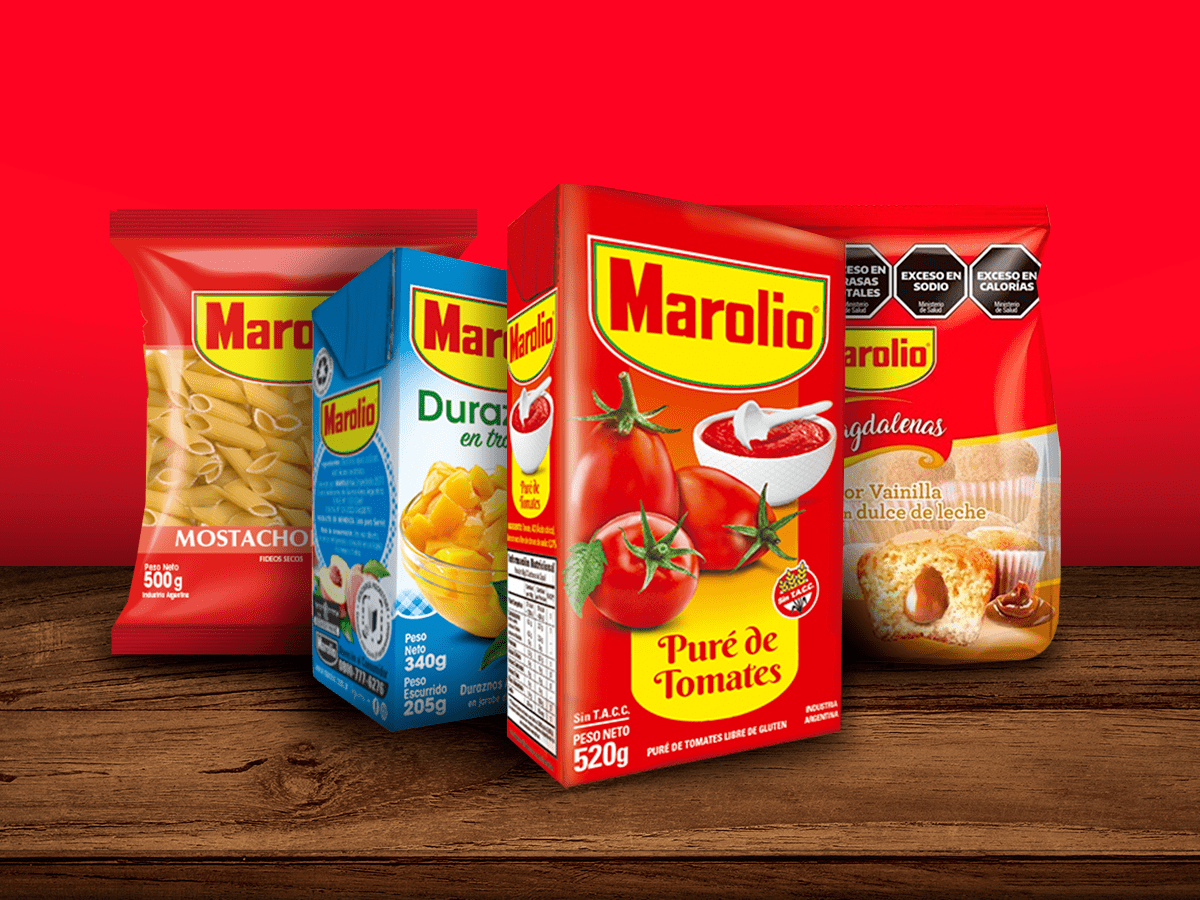 Productos Marolio: envases con la marca visible